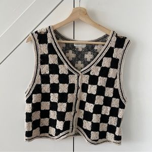 Vintage Black and White Checkered Button Vest